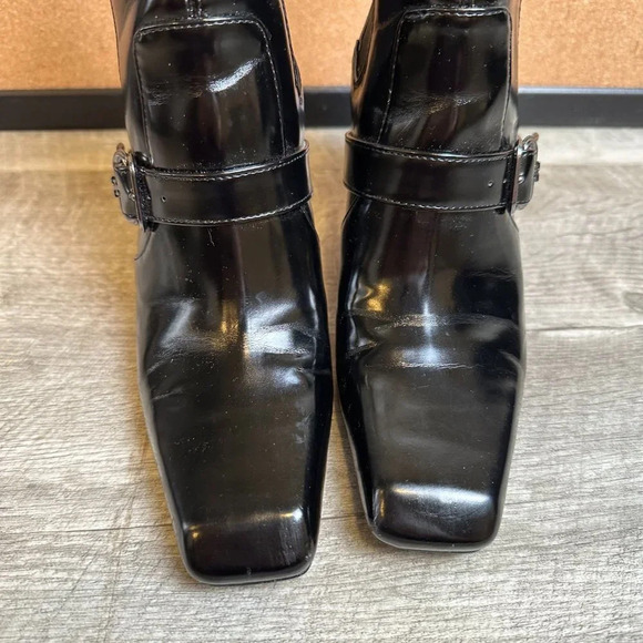 Sam Edelman Suzette Western Square Toe Black Patent Leather Boot Size 7.5 - Picture 2 of 8